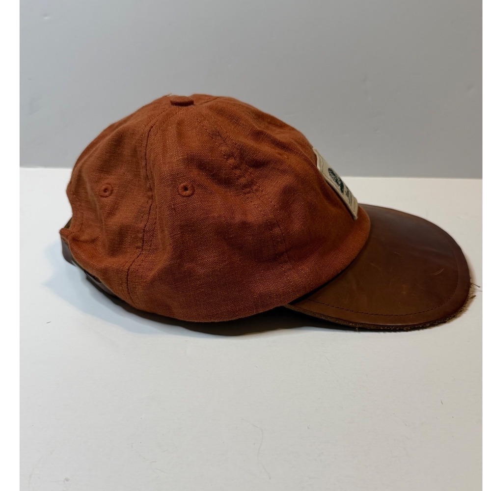 Aime Leon Dore Strapback Hat Mens Orange Brown Leather Brim Linen Cap - Picture 2 of 6